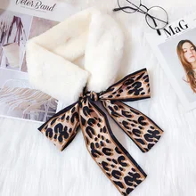 Меховой воротник из кролика Рекс шарф для детей девочек женщин кольцо Узел Леопардовый принт снуд Дети шеи утолщенные зимние шарфы