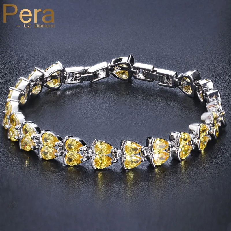 

Pera Elegant Women Big Yellow Flower Shape Cubic Zirconia Silver Color Prom Party Fashion Link Chain Bracelet Gift Jewelry B052