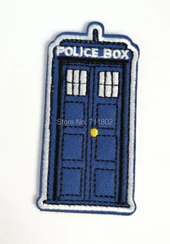 

Doctor Who POLICE BOX iron on patches blue embroidery appliques game movie biker patches wholesale