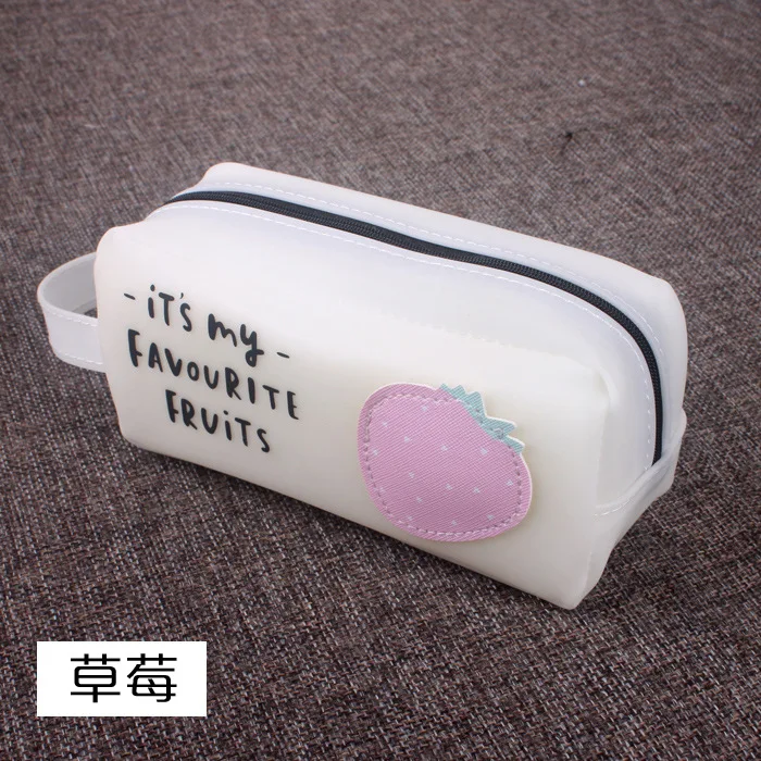 Fruta dos Desenhos Lápis de Papelaria Saco do Lápis Caixa de Caneta Casos Animados Pencilcase Kawaii Silicone Grande Bonito Material Escolar Escritório 8 Casos fruta Dos Desenhos Animados Lápis de