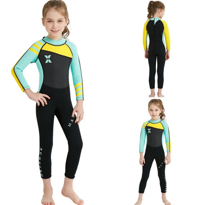 One-piece Girl Siamese warm swimsuit Neoprene Kids Diving Suit Wetsuit children for boys girls Keep Warm Long Sleeves UV protect