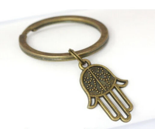 

50pcs New Fashion Jewelry Vintage Bronze Hamsa Hand Charm Steampunk Keychain DIY Keyring Accessories Free Shipping S729
