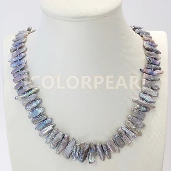 

WEICOLOR 45-47cm Tooth Shaped (About 5x17mm) Grey Natural Freshwater Pearl Necklace. Special Irregular Pearl Jewelry Gift!