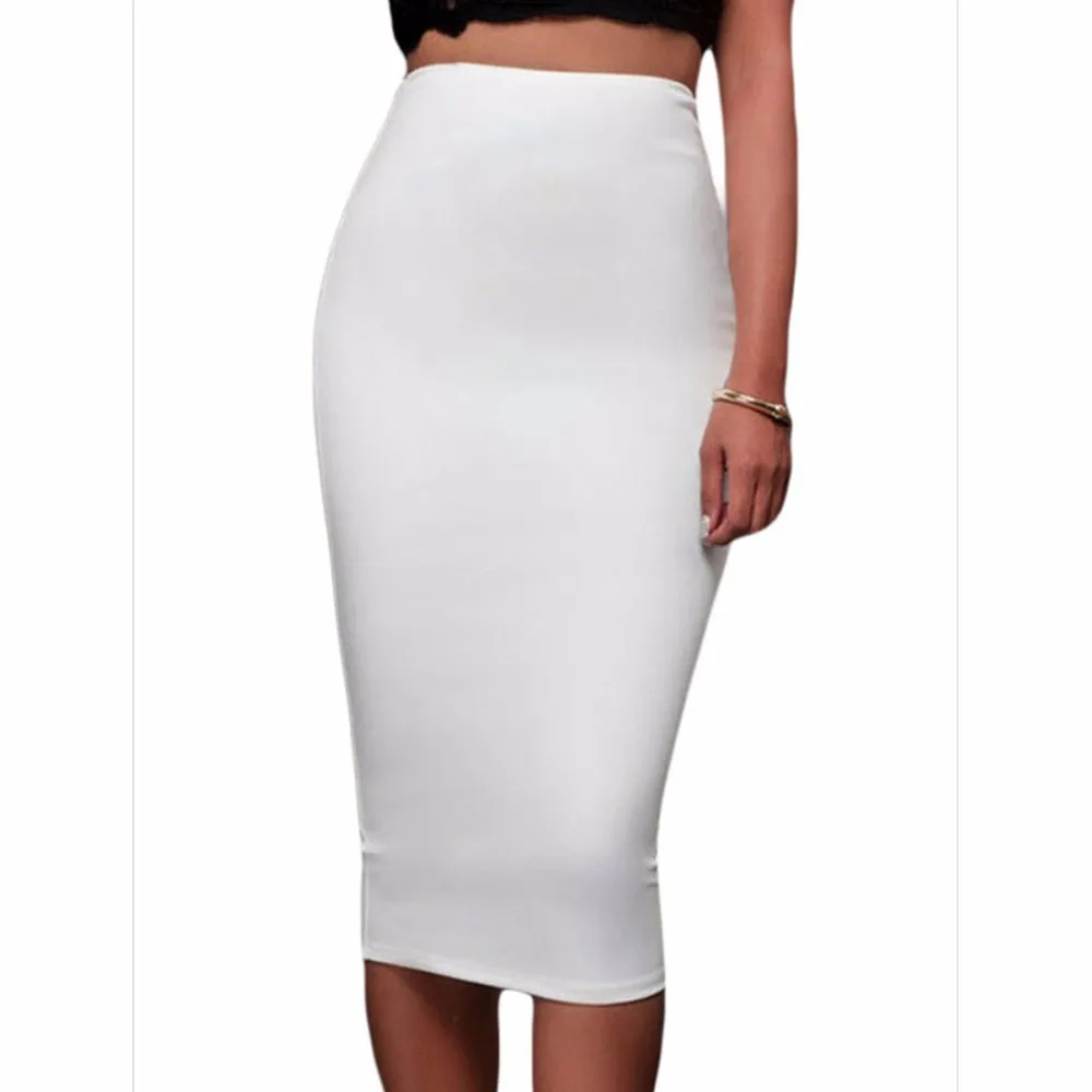 Ladies Formal Skirts Slim Fitted Pencil Skirt Mid Calf High Waist ...