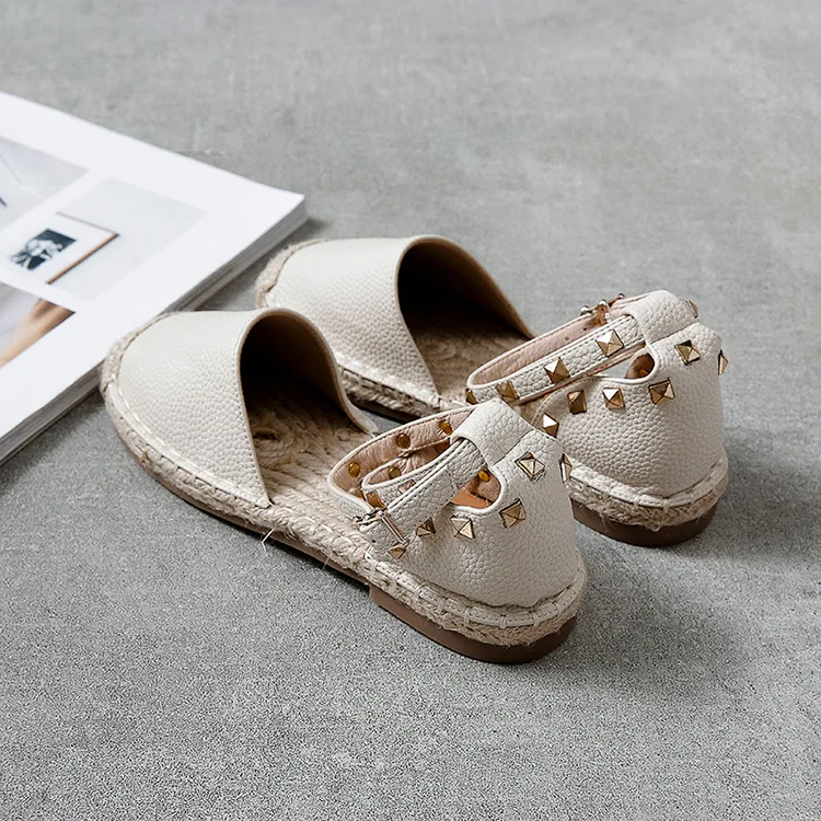 

2019 autumn new fashion simple simple color straw braided fisherman shoes women retro style comfortable rivet decorative casual