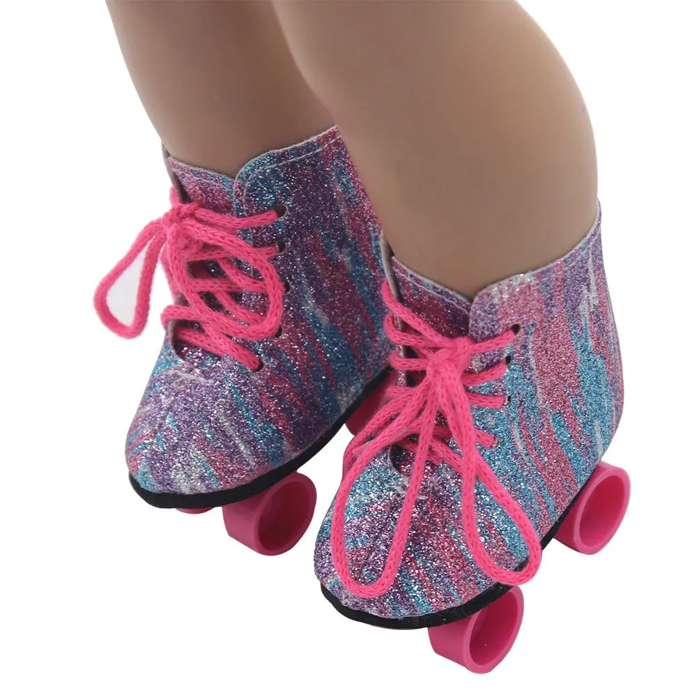 Hot Sale Purple Glitter Doll Roller Skates For 18 Inch Our Generation Girl Doll Develop