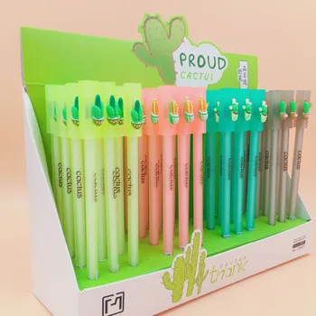 

2X Kawaii Cute Candy Color Cactus Gel Pen Rollerball Pen School Office Supply Student Stationery 0.5mm Black Ink