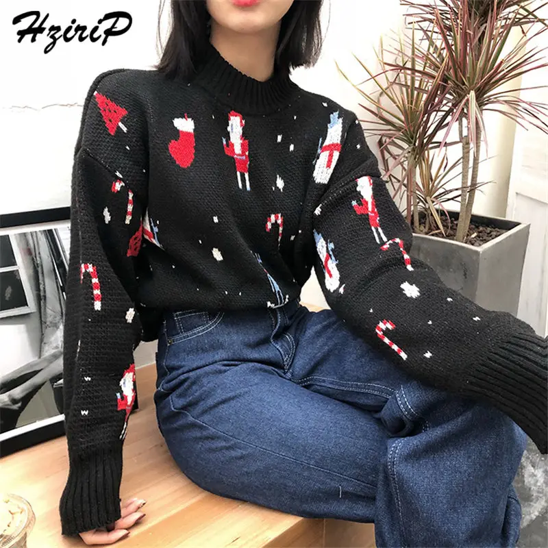 

HziriP 2019 Fashion Women Knitted Christmas Style Pullovers Winter Spring Warm Sweet Tops Fresh Elegant Free Loose Sweater Girls