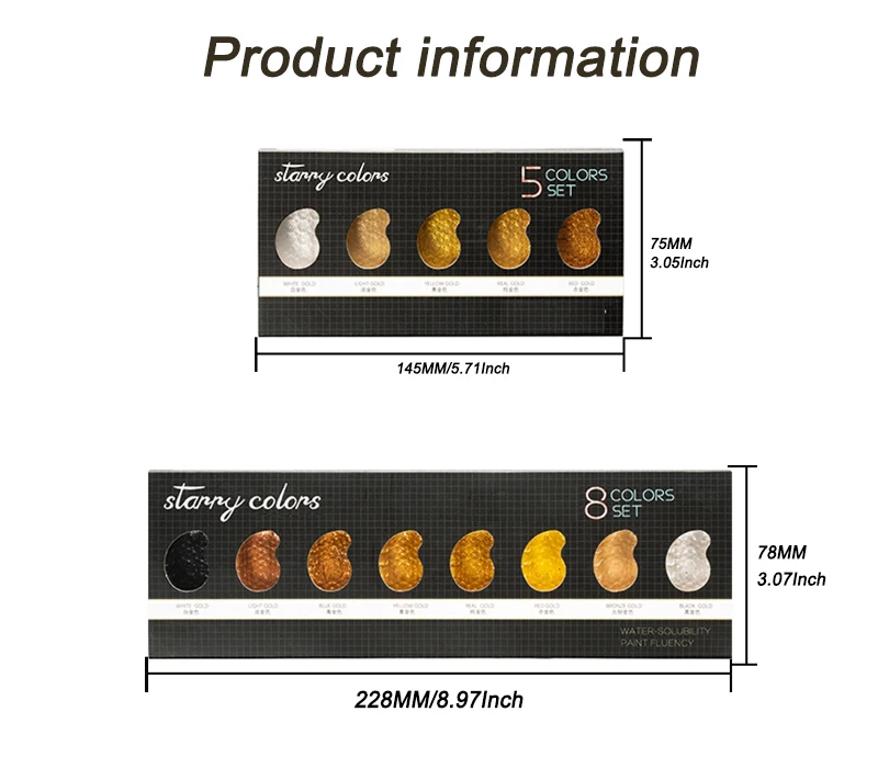 Премиум 5/8 цветов, набор однотонных цветов, металлические золотые пигментные краски с акварелью для художника, краски, Водные Цвета, товары для рукоделия