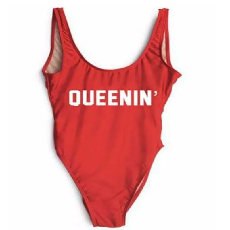 

QUEENIN' Funny Letter One Piece Swimsuit Women Bathing Suit Monokini Bodysuit Ladies's Swimsuit Beach Swimwear Sexy Swim Suits