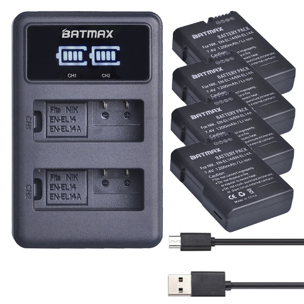 Bateria + Usb Duplo para Nikon El14a Led Carregador D3100 D3200 D5100 D5200 df P7000 P7100 P7200 P7700 P7800 4 Pcs En-el14 en El14