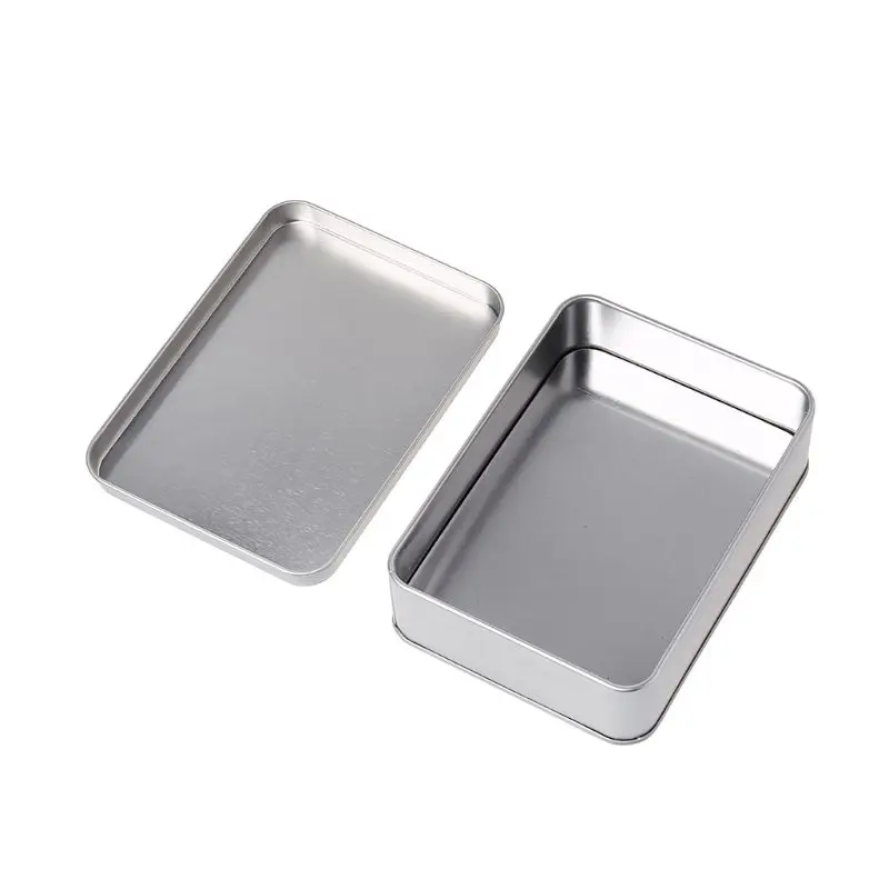 

Mini Metal Tinplate Silver Storage Box Case Organizer For Money Coin Candy Key Snug Closures