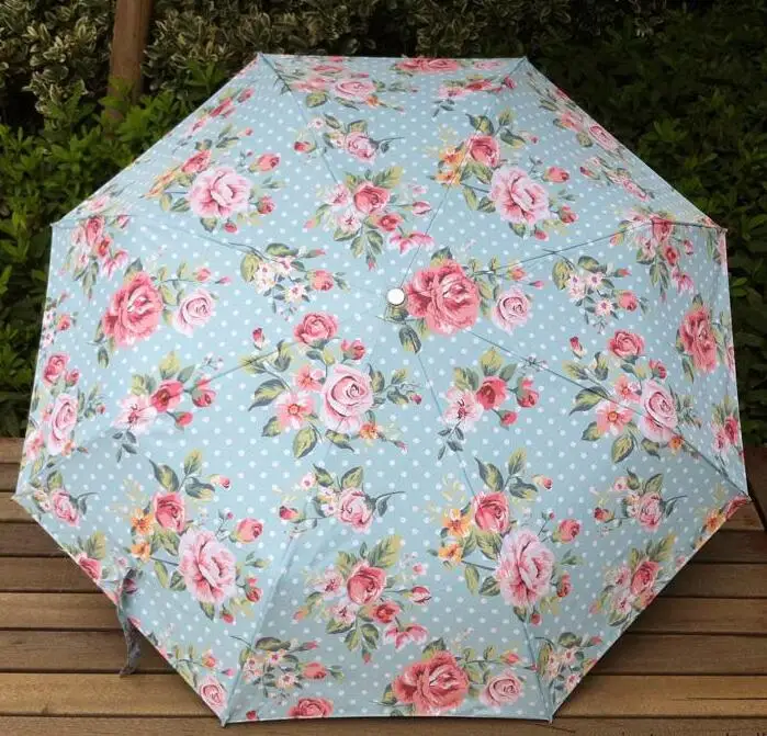 

Hot Three Folding Windproof Anti UV Clear/Sun/Rain umbrella Rose Flower Oil Painting Women Men Umbrella Gift Item Free Shipping