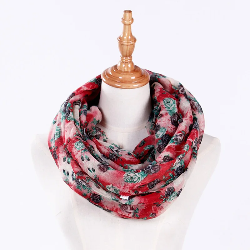 Fashion Comfortable Small Rose Print Scarves Loop Neckerchief Warm