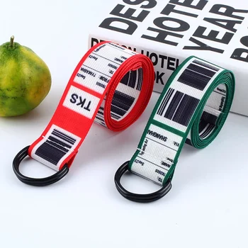 

Women Canvas Belt Barcode English Korean Fashion Beautiful Double Loop Buckle Waistband 130cm Belt for women harajuku