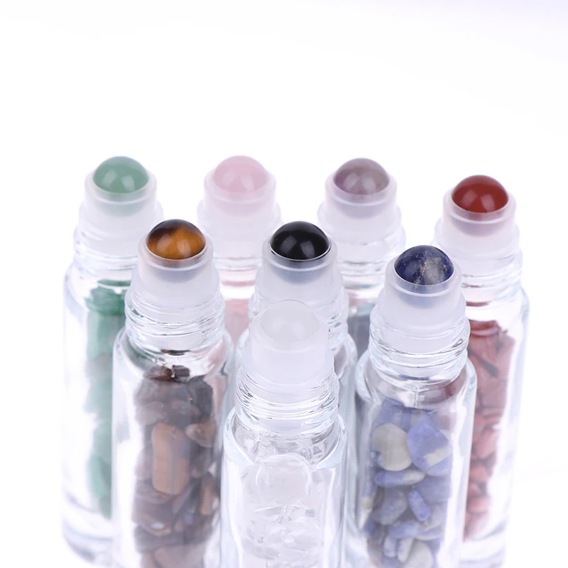

1pcs Natural Gemstone Roller Ball Bottle 10ml Essential Oil Roll On Thick Glass Bottles With Crystal Chips Bottle