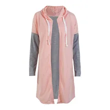 Женская модная новинка с длинным рукавом с капюшоном кардиган куртки повседневные Лоскутные открытые стежки с капюшоном пальто Верхняя одежда topa