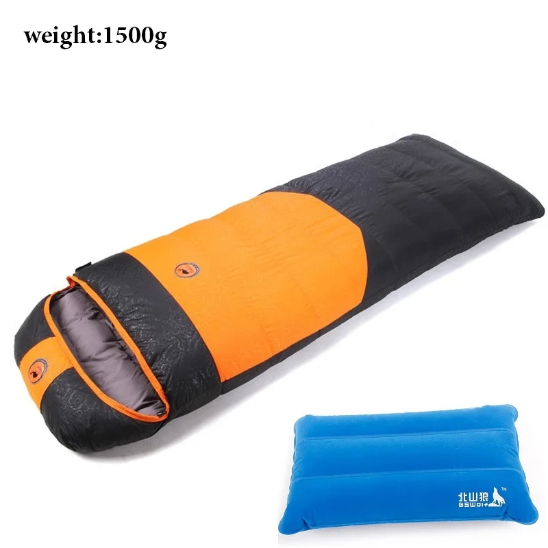 Camcel сверхлегкий спальный мешок для кемпинга, зимний спальный мешок с белым утиным пухом, походный мешок 1500/1700+ Надувная подушка для путешествий - Цвет: Orange 1500g