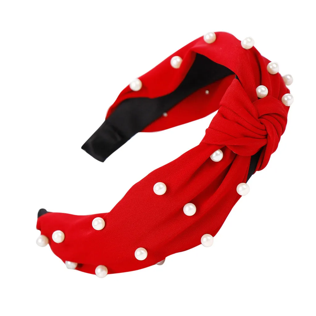 Винтажное богемное Черное кружево с бусинами узел обруч для волос со стразами с бантом повязка для волос аксессуары для волос дропшиппинг - Цвет: Red