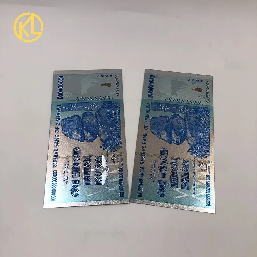 

2pcs/lot 100 Trillion Dollar Gold/Sliver Foil Banknote Zimbabwe Copy Money Replica for game token money and Souvenir gift