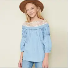 Big Baby Girls Crochet Lace Ruffle Blouses Junior Fashion Cotton Jumper Shirts 2017 Teenager Autumn Christmas tops bebe clothes
