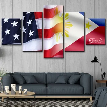 

5 panel modular modern style USA and Philippine flag poster HD print on canvas home living room wall cuadros art decor painting