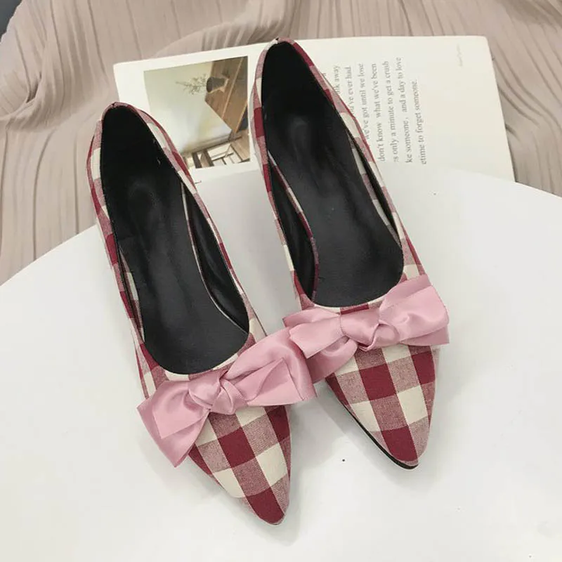

HEE GRAND New Women Spring Pointed Toe Butterfly-knot Pumps Elegant Slip On Shallow Med Thin Heel Pumps For Girls Outside WXG660
