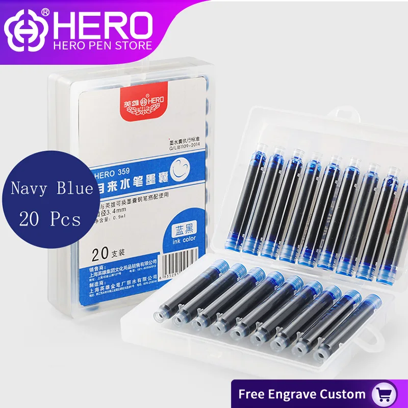 Hero 20Pcs/Lot High Quality Disposable Navy Blue Three Color Ink Sac Cartridge Refills Universal Design Length For hero Pen 359 |