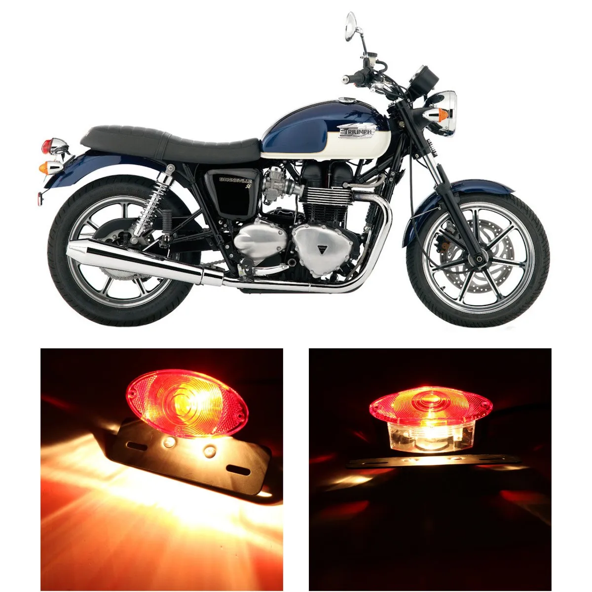 

Motorcycle Cat Eye Rear Brake Tail Light With Black Bracket Universal Motorcycle Turn LED Light Indicators