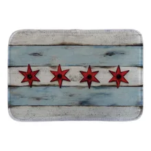 Chicago Flag Wall Art Doormat Soft Lightness Home Decorative Door Mats Indoor Outdoor Short Plush Fabric Bathroom Rug Floor Mat