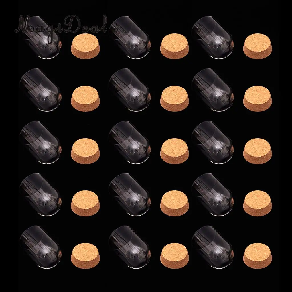 15x Mini Clear Glass Hemisphere Dome Cover Shade Cabochon With Wood Cork for Home Office Table Decor