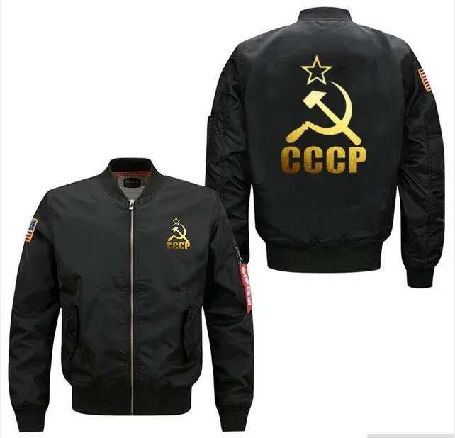 Hot CCCP Russian USSR Soviet Union Bomber Flight Flying Jacket Winter thicken Warm Zipper Men Jackets Anime Men's Casual | Мужская