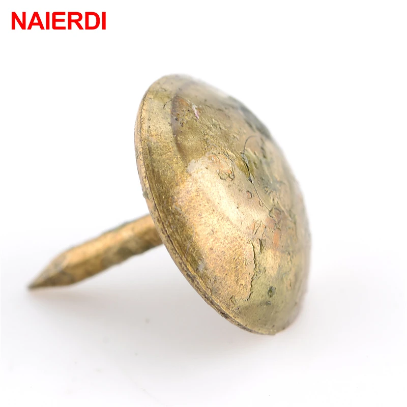 100PCS NAIERDI 8.5x16mm 청동 압정 골동품 장식 보석 선물 상자 푸시 핀 10x10mm 도어 네일 패스너 하드웨어