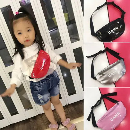 

Bright Leather Waist Bag New arrival Children Chest Handbag Unisex Letter Fanny Pack Kids Waist Pack Belly Bags Toy Pouch