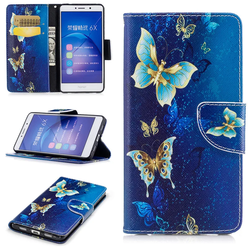 Honor 6X ТПУ чехол цветок бабочка Панда Сова шаблон бумажник кожаный подставка для