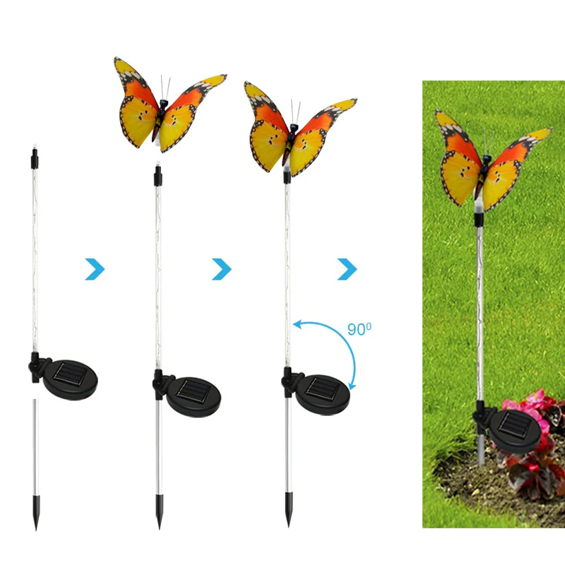 

3pcs Garden Solar Lights Outdoor Multi-color Changing LED Fiber Optic Butterfly Decorative Light JA55