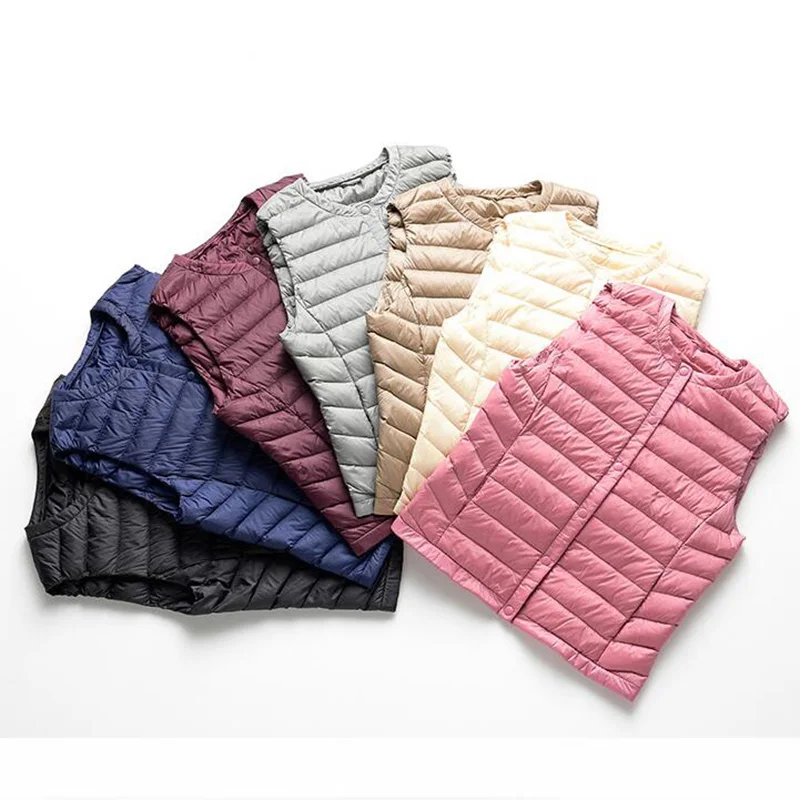 Winter Womens Ultra Light Duck Down Jackets Short Vest Coat Sleeveless Puffer Jacket Waistcoat Autumn Slim Parkas 1426 | Женская одежда