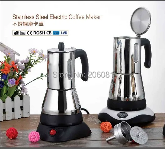 

6cups Electric stainless steel moka coffee pot with vision window &elegant design,perfect gift Direct manuafacturer