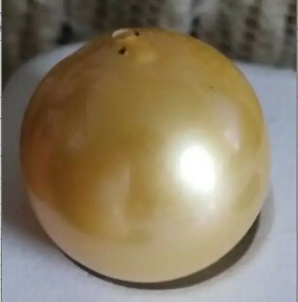 

huge 13.9x14.2mm natural south seas gold loose pearl half drilled 001