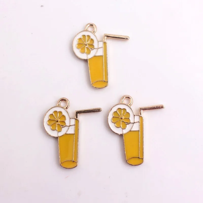 

Kwoi Vita Alloy Lemon Cups Enamel Charms Pendants for Bracelet Keychain Handbag Fashion Jewelry 20pcs a lot 20x25mm