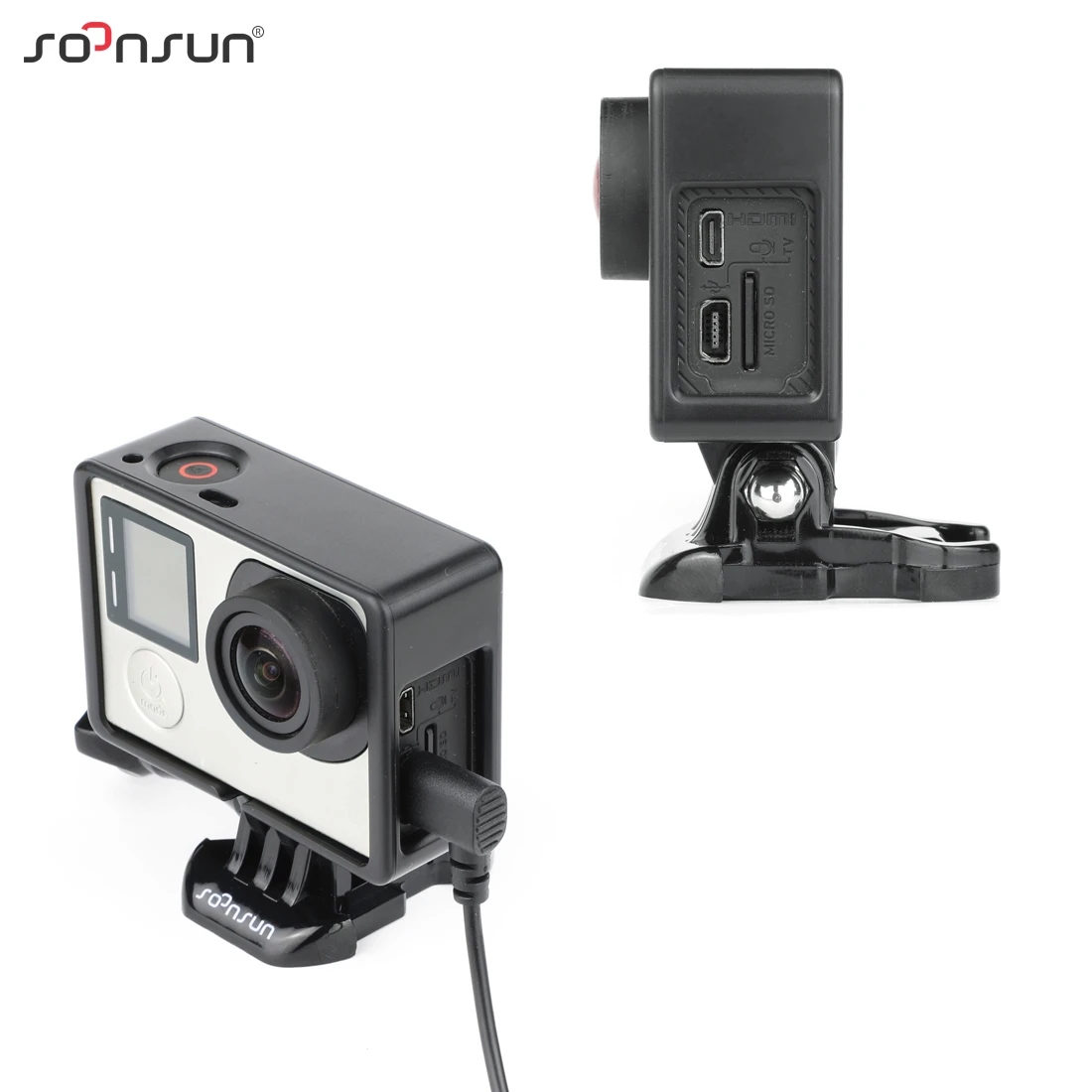 SOONSUN стандартная защитная рамка крепление с внешним микрофоном Микрофон для GoPro Hero 3 3+ 4 Hero3 Hero4 для Go Pro Аксессуары