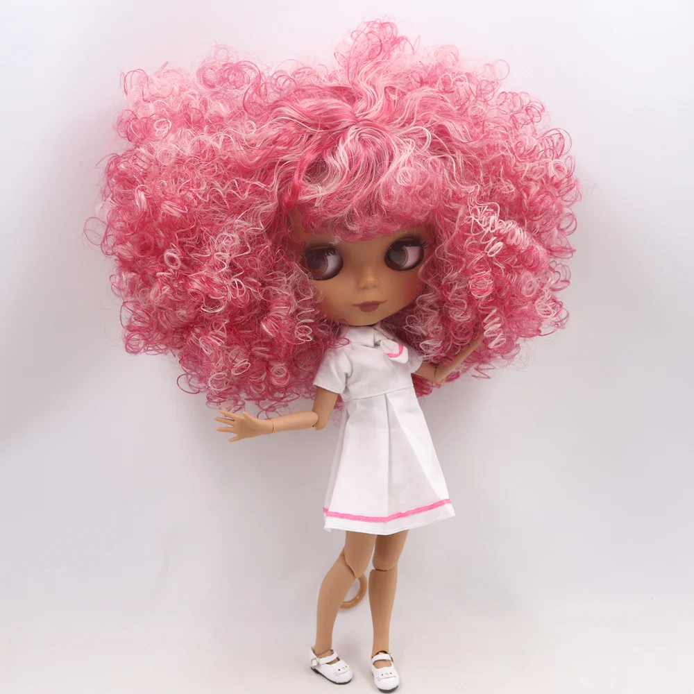 Ледяной обнаженный Blyth Кукла № QE155/2352 розовый микс красный афро волосы с челкой сустава тела черная кожа матовое лицо 1/6 BJD
