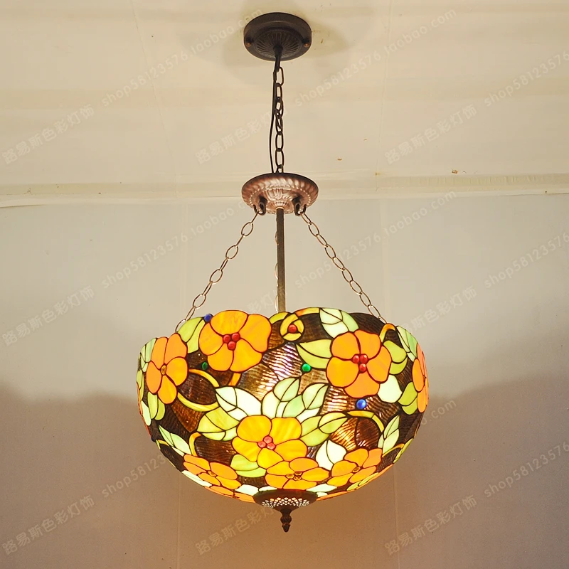 

The American Villa 18-inch anti-European style rich flowers cafe bar chandelier bedroom Tiffanylamp glass American art lighting