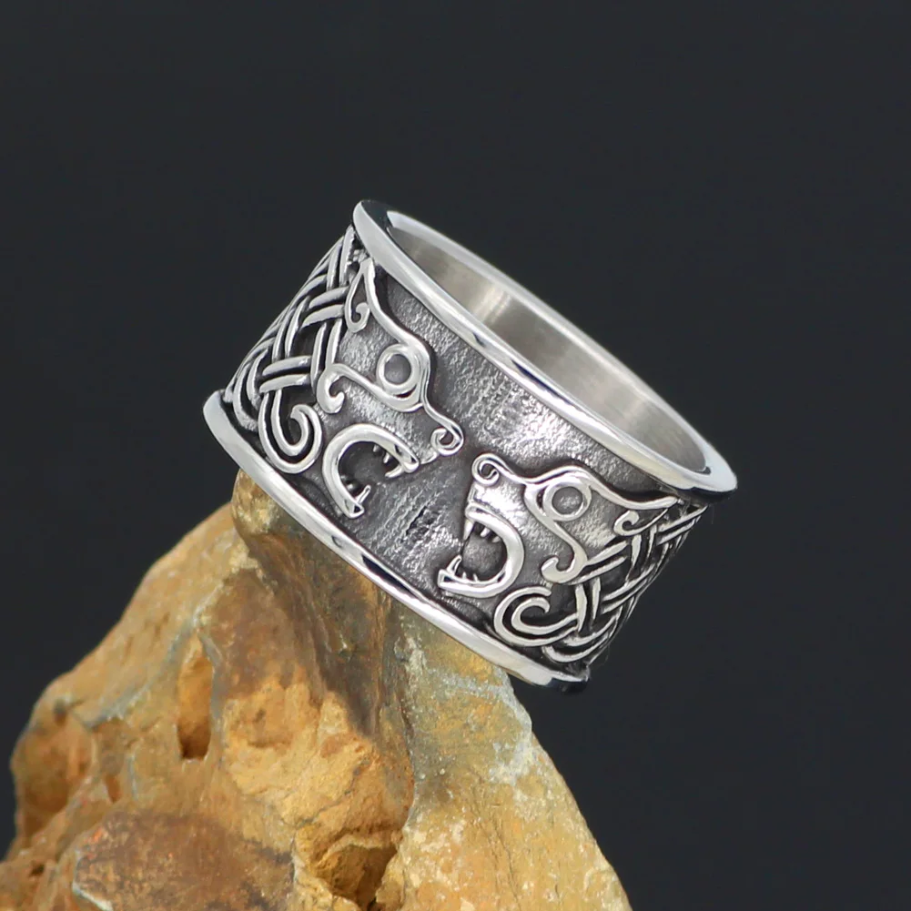 

Nordic viking stainless steel bear knot amulet ring celtic knot ring