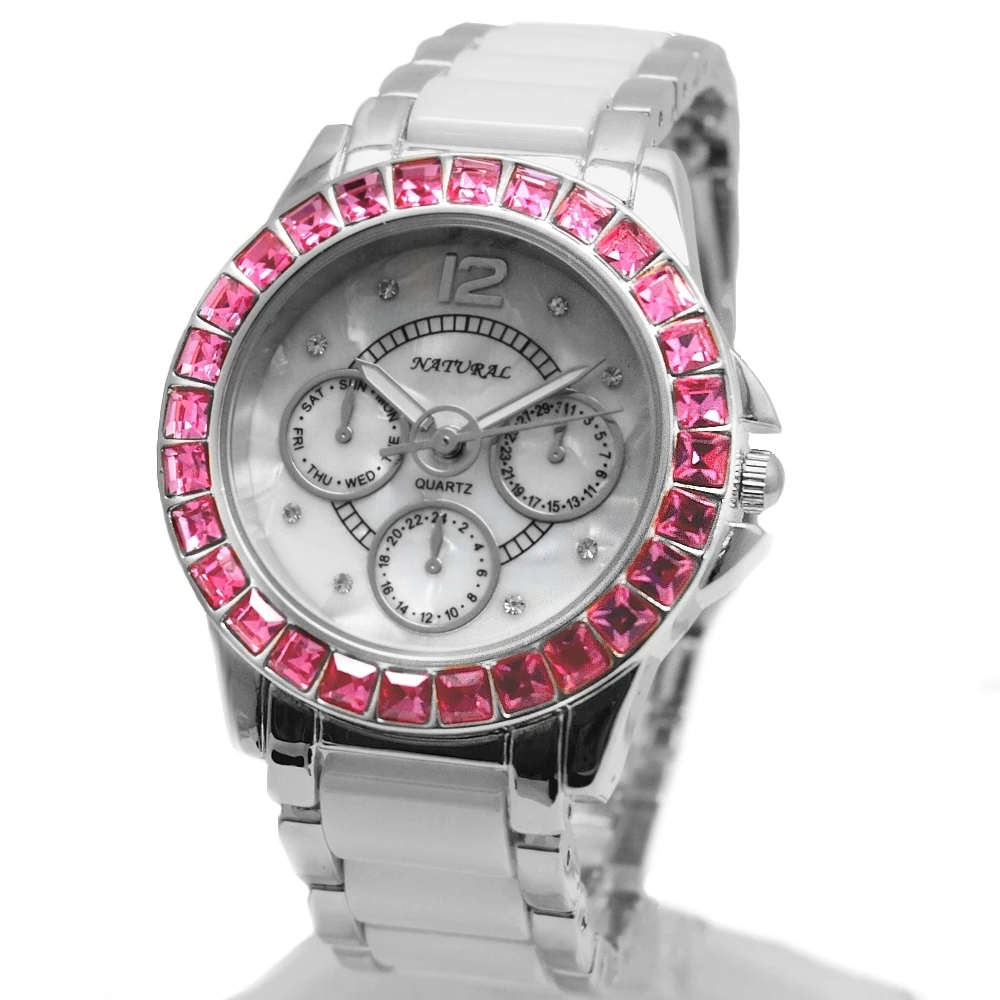 Бренд Alexis модный белый циферблат керамический розовый браслет часы с кристаллами женские женские часы Montre Femme