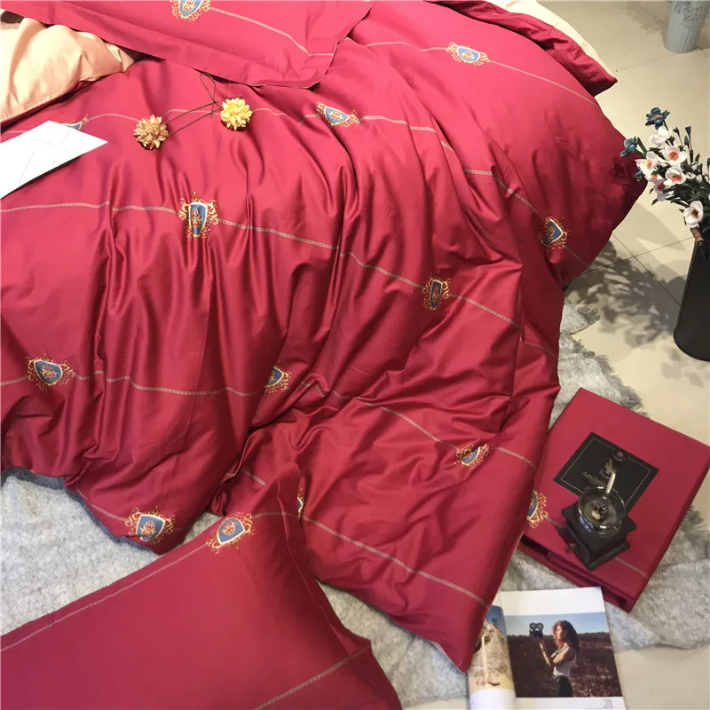 Egyptian cotton Bed Set Duvet Cover Bed Sheet adults Cover Set Home Textile red color Bed Linens 4pcs Bedding Sets 25 IMG_5969