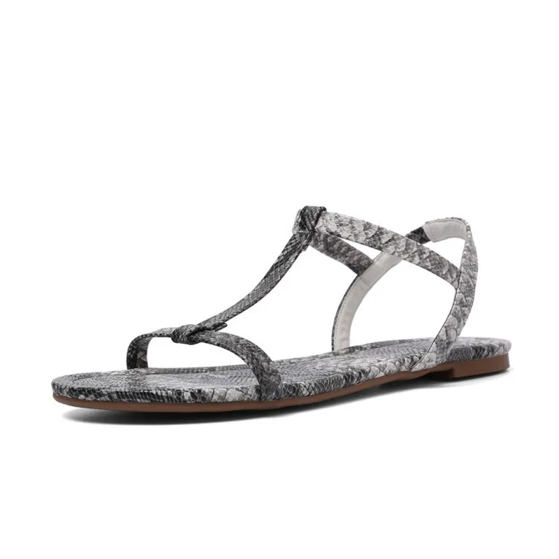 

Snakeskin Sandals Summer Flat Slippers Round Toe Sliders Women Sandals