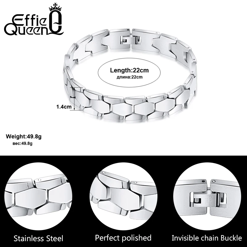 Effie Queen Браслет ручной высший сорт из нержавеющей стали, мужские очаровательные ювелирные изделия для мужчин и подарок длиной 22см, IB77