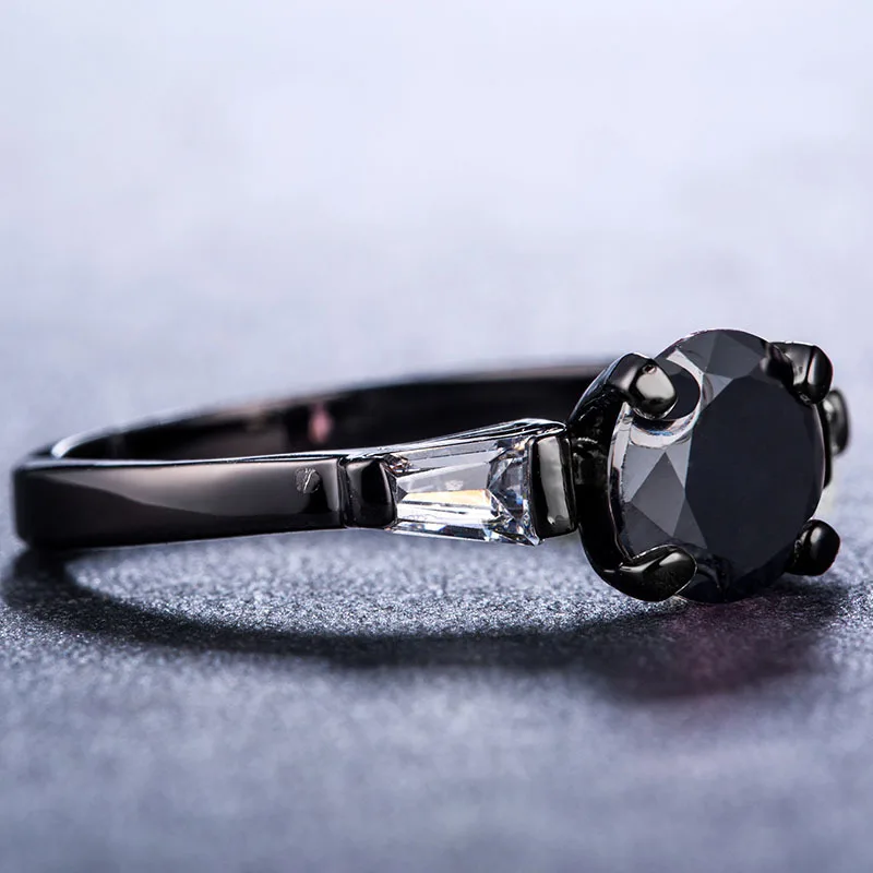 Huitan Solitaire женское кольцо с черной лентой модное свадебное кольцо на палец с Круглый фианит зубец Настройка юбилей подарок