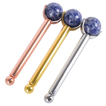 

Faical Roller Eye Massage Stainless Steel Natural Sodalite Jade Roller Slimming Anti Wrinkle Cellulite Beauty Crystal Stone Tool